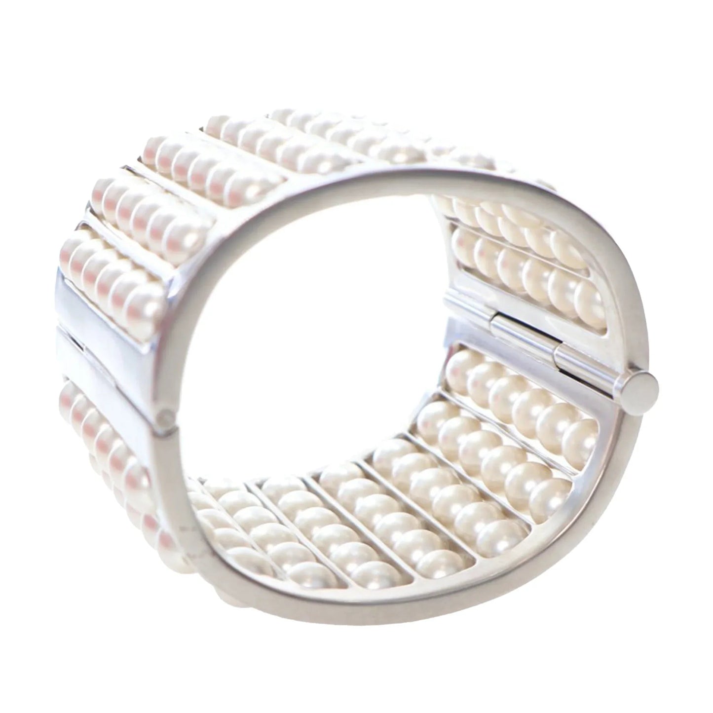 Silver Chanel Silver Plated Wide Pearl Cuff Bracelet