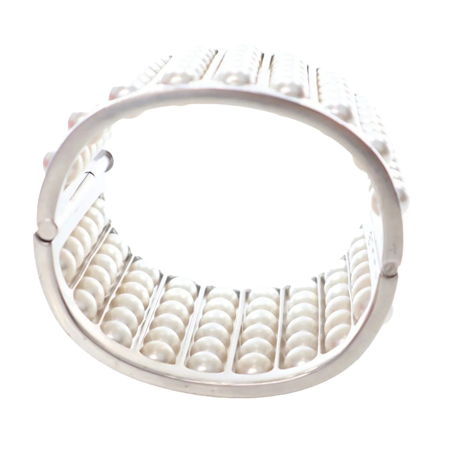 Silver Chanel Silver Plated Wide Pearl Cuff Bracelet