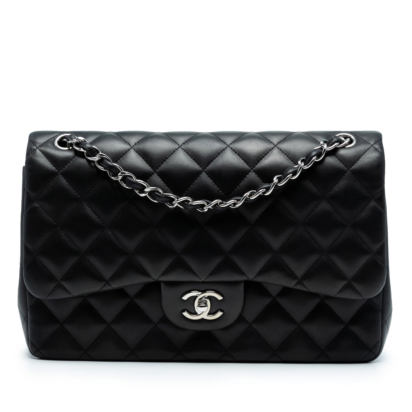 Black Chanel Jumbo Classic Lambskin Double Flap Shoulder Bag