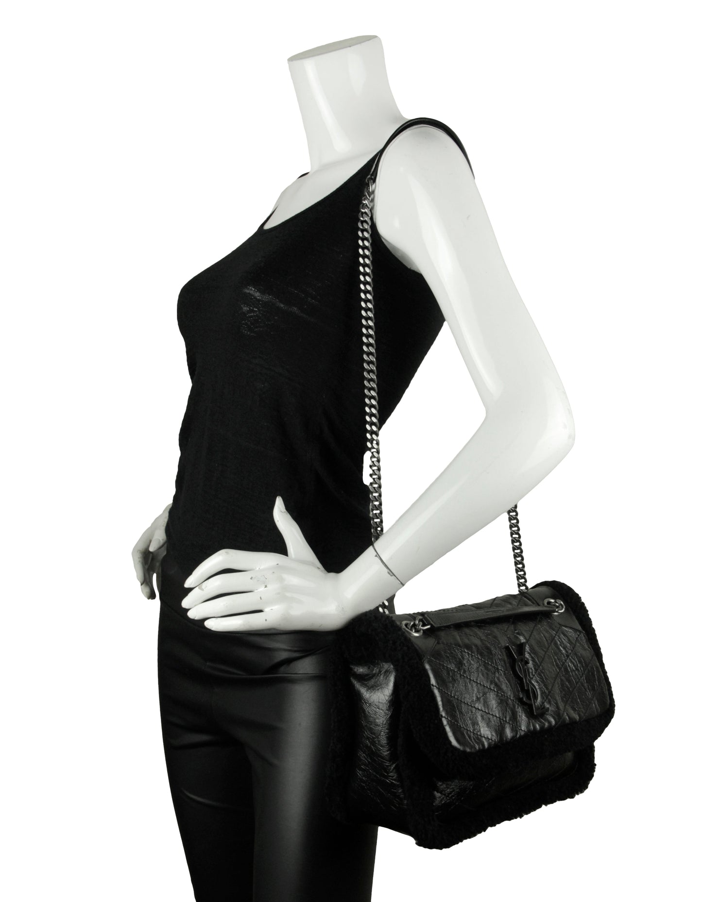 Saint Laurent Black Shearling Calfskin Medium Niki Bag
