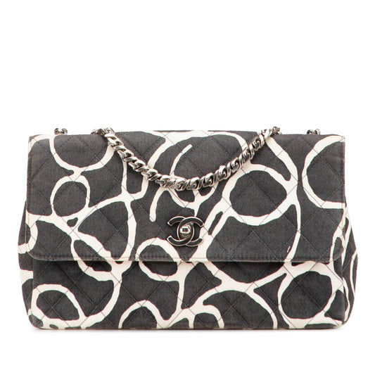 Black Chanel Medium CC Quilted Printed Canvas Single Flap Shoulder Bag