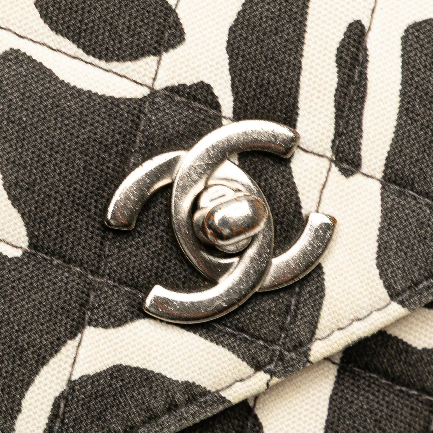 Black Chanel Medium CC Quilted Printed Canvas Single Flap Shoulder Bag