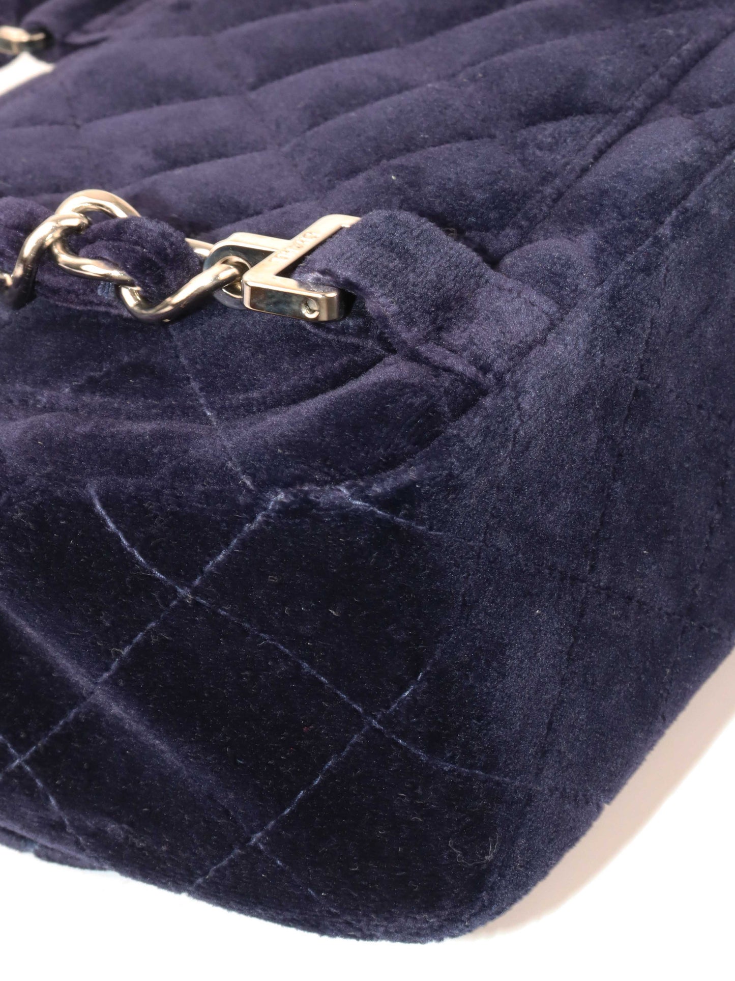 Chanel   Navy Velvet Classic Flap Backpack.