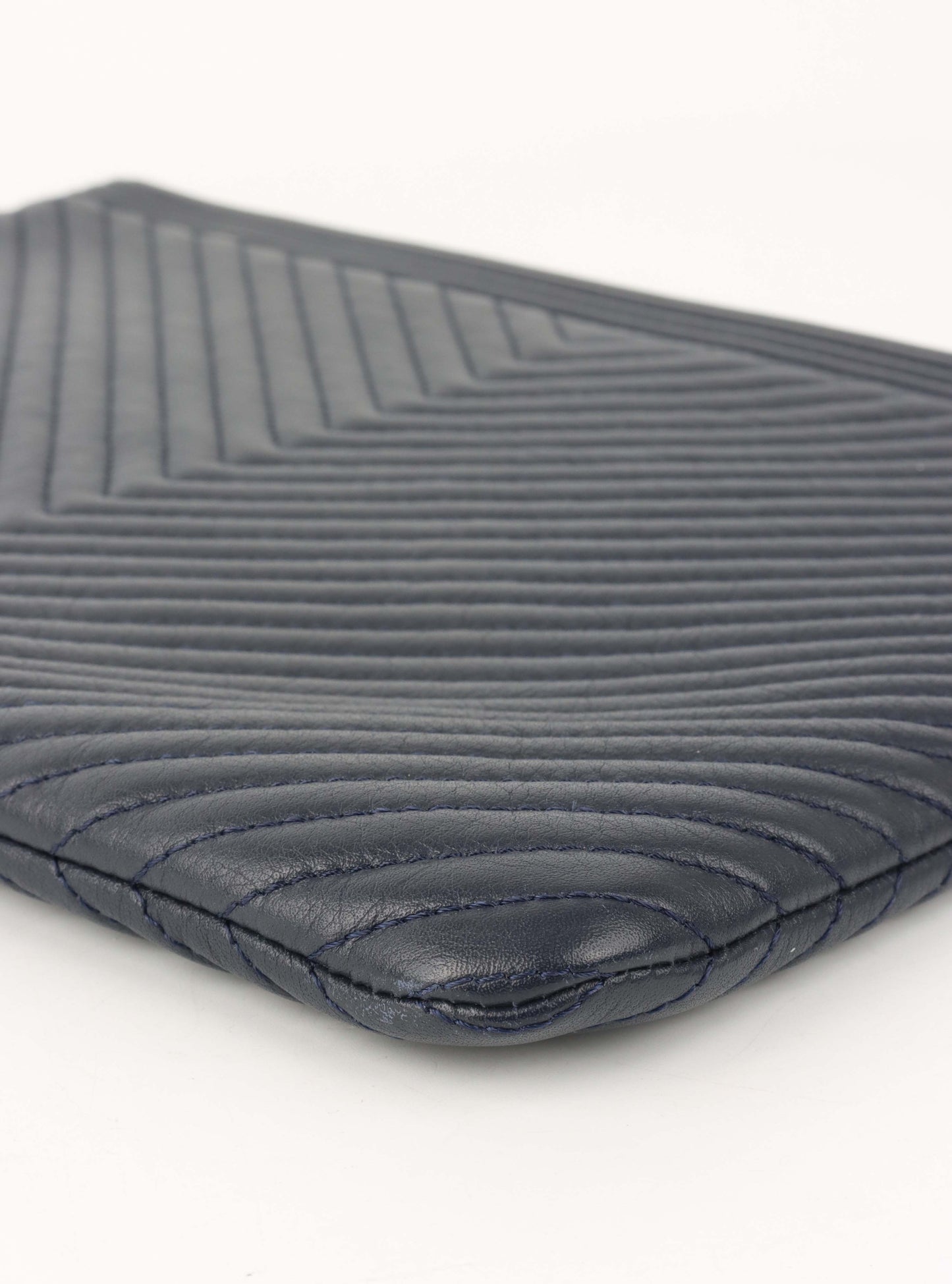 Chanel Navy Lambskin Medium Boy Chevron Pouch SHW.