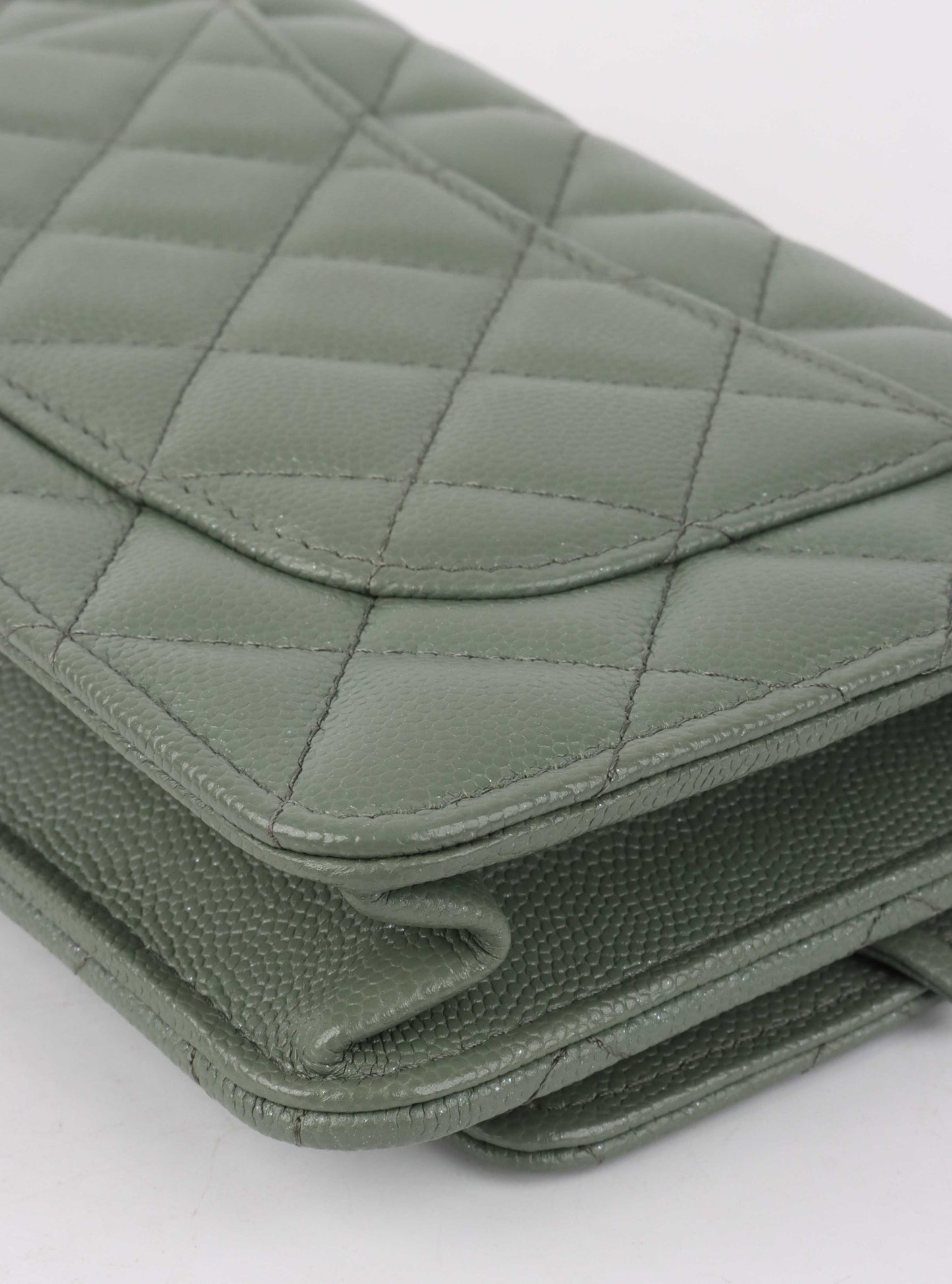 Chanel Green Iridescent Caviar Wallet on Chain.