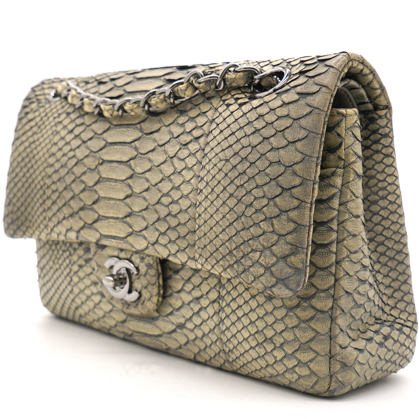 Chanel Classic Flap Medium Bag Grey Snakeskin