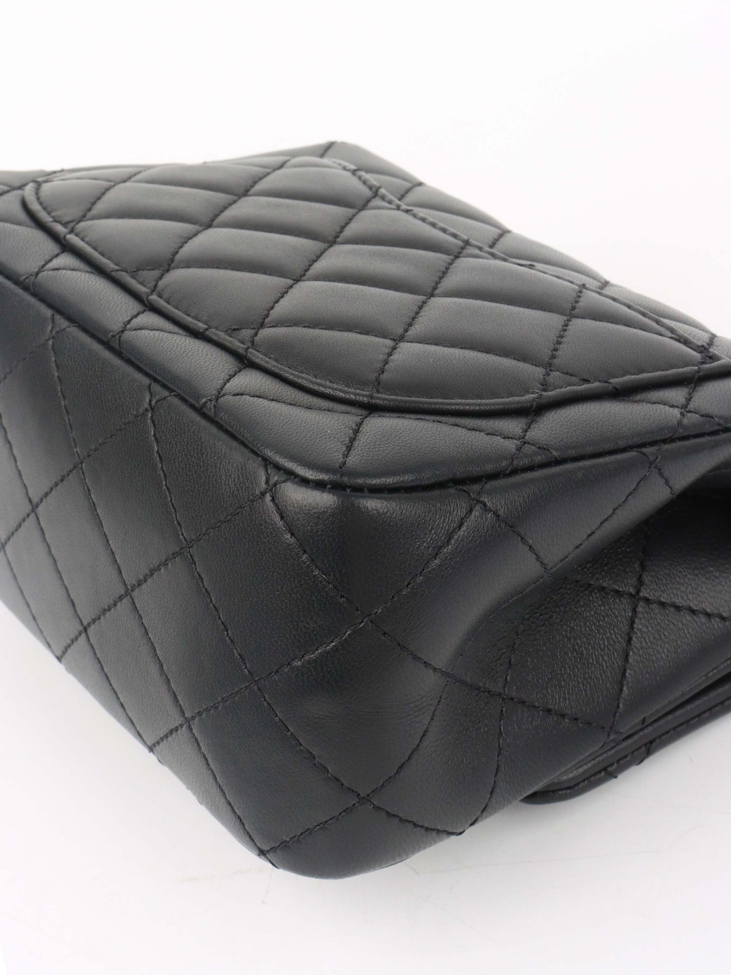 Chanel Black Lambskin Square Classic Flap with Pearl Crush