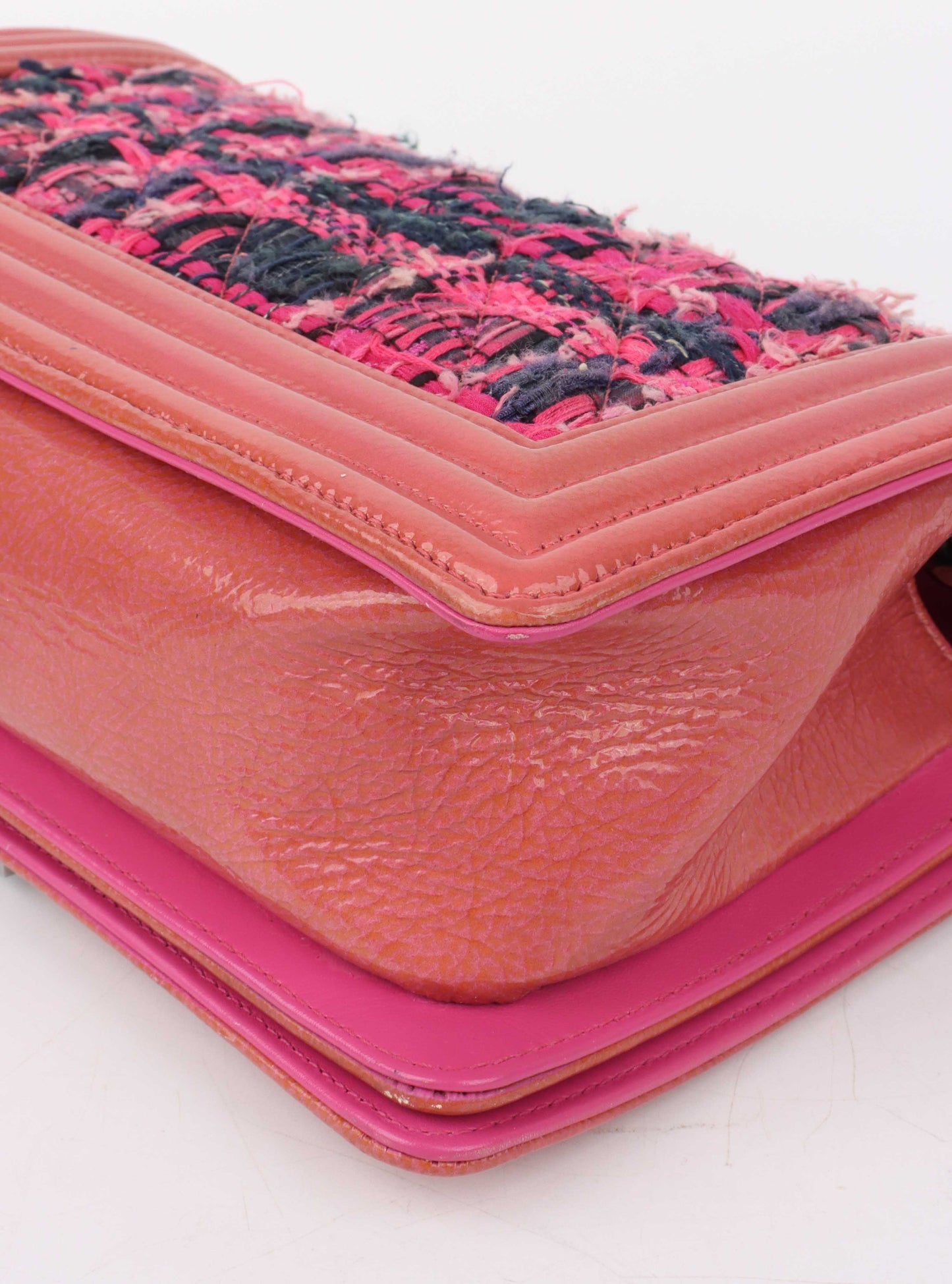 Chanel Medium Pink Tweed Boy Bag.