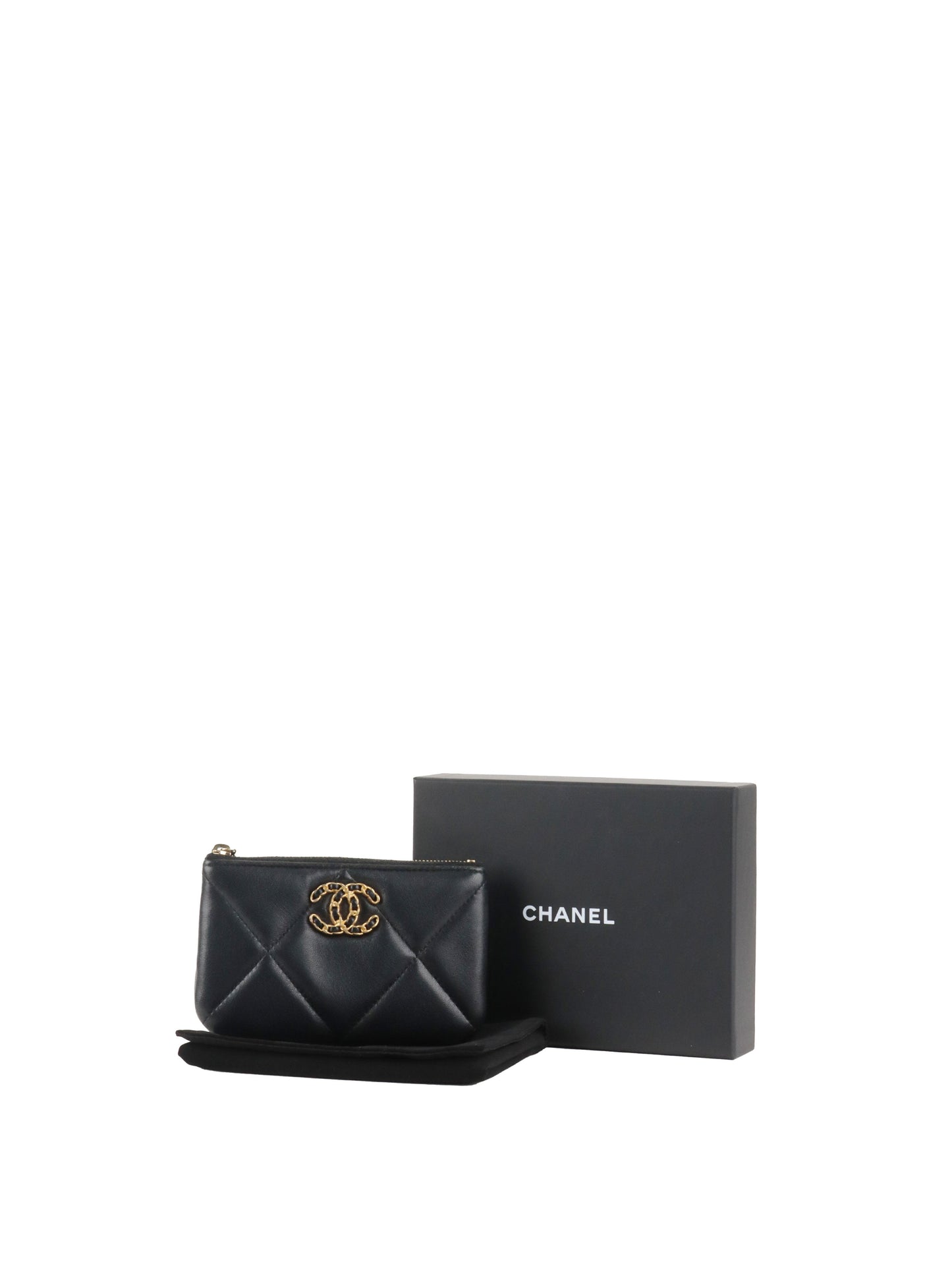 Chanel 19 Quilted Black Zipped Lambskin Coin Purse