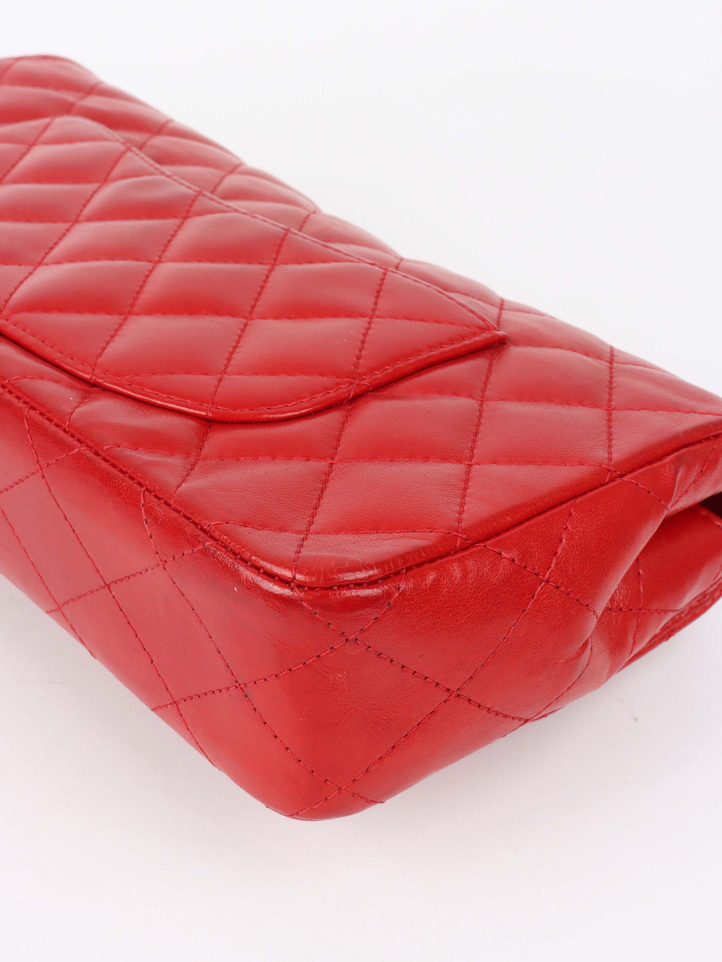 Chanel Red Lambskin East West Classic Flap Bag.