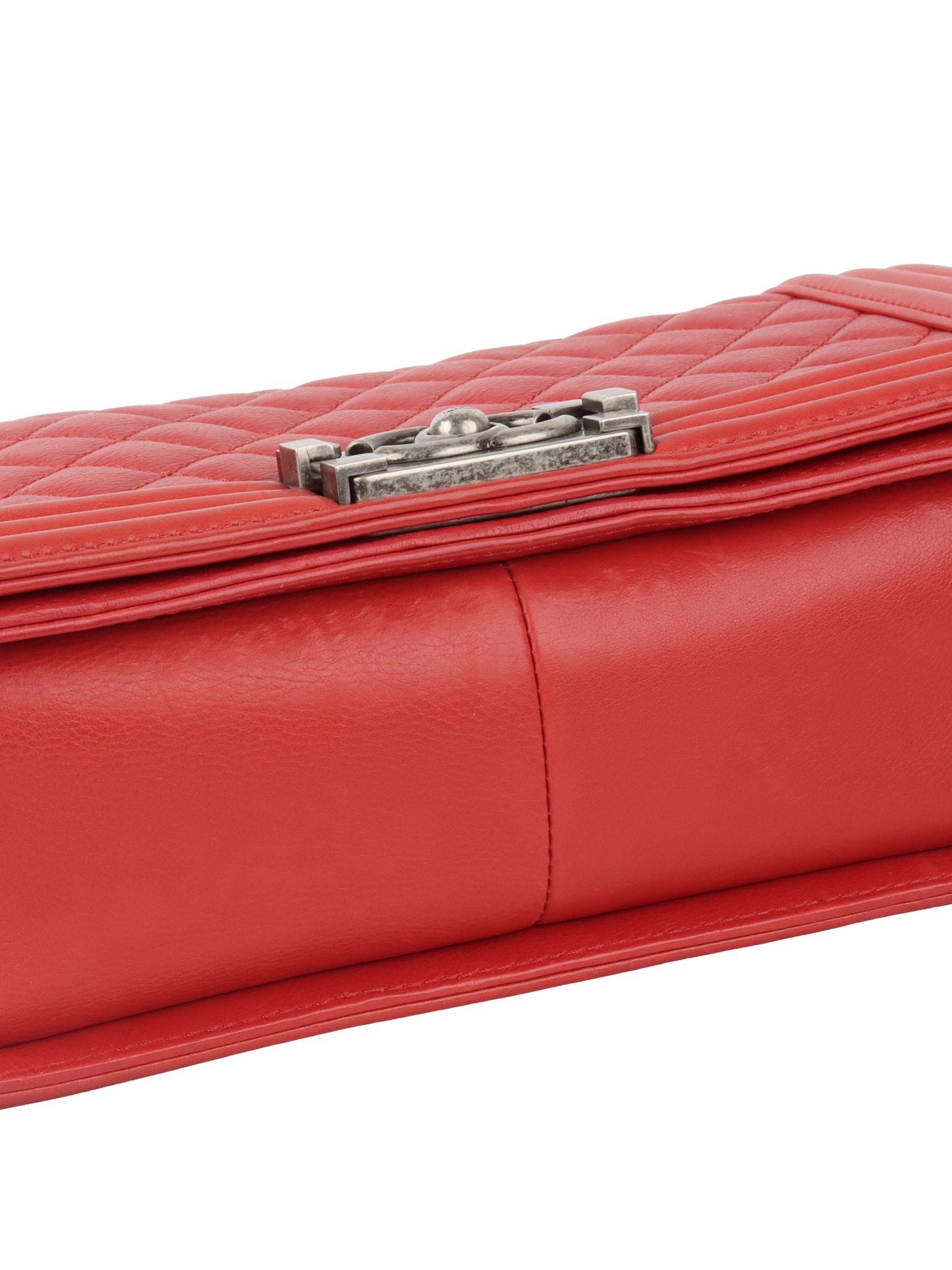 Chanel Red Medium Lambskin Boy Bag SHW.