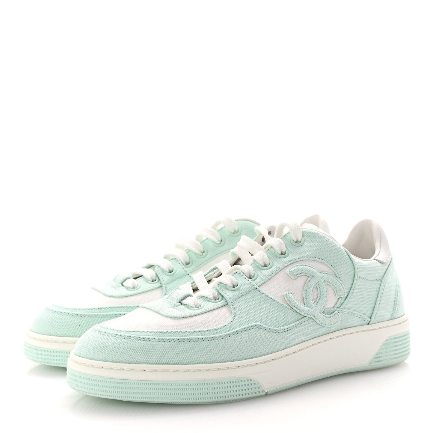 Chanel Cotton Sneakers 38.5 Light Turquoise White
