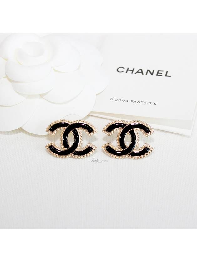 CC Logo Stud Earrings Gold Black Chanel