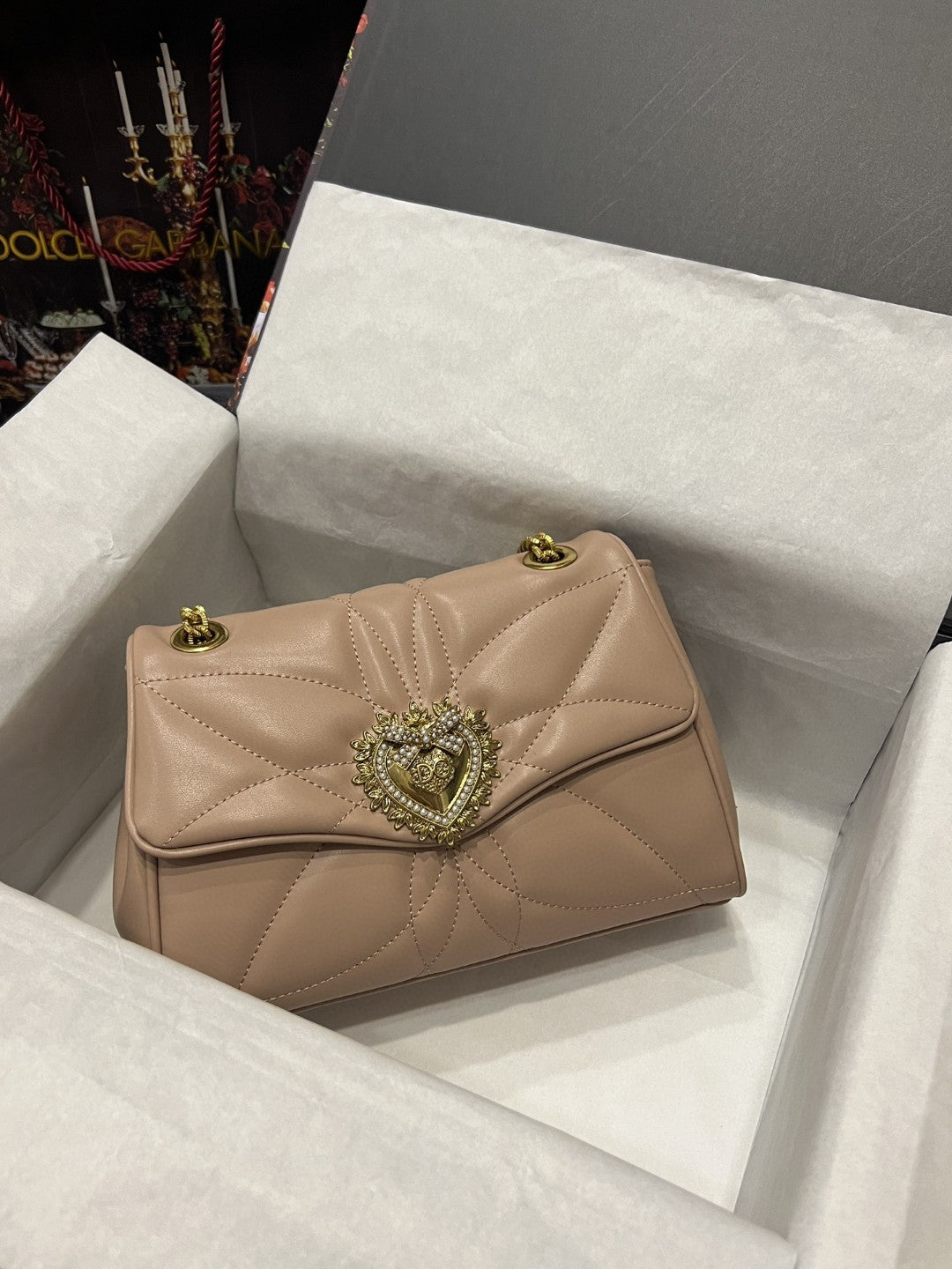 Top Quality Large Devotion Shoulder Bag In Quilted Nappa Beige For Women 11.4in/29cm Top Quality