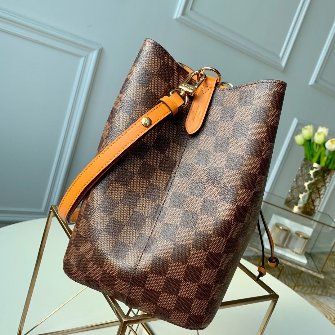 Top Quality NeoNoe MM Bucket Bag Damier Ebene Canvas Safran Yellow For Women,  Shoulder And Crossbody Bags 10.2in/26cm Top Quality N40213