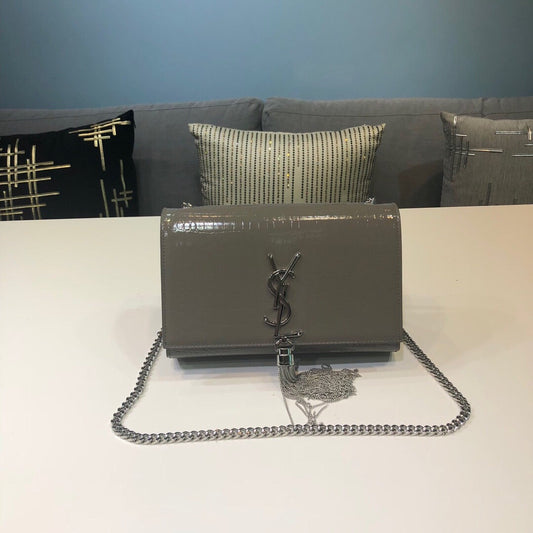 Top Quality Kate Small Chain Bag With Tassel In Embossed Green For Women 7.8in/20cm YSL 