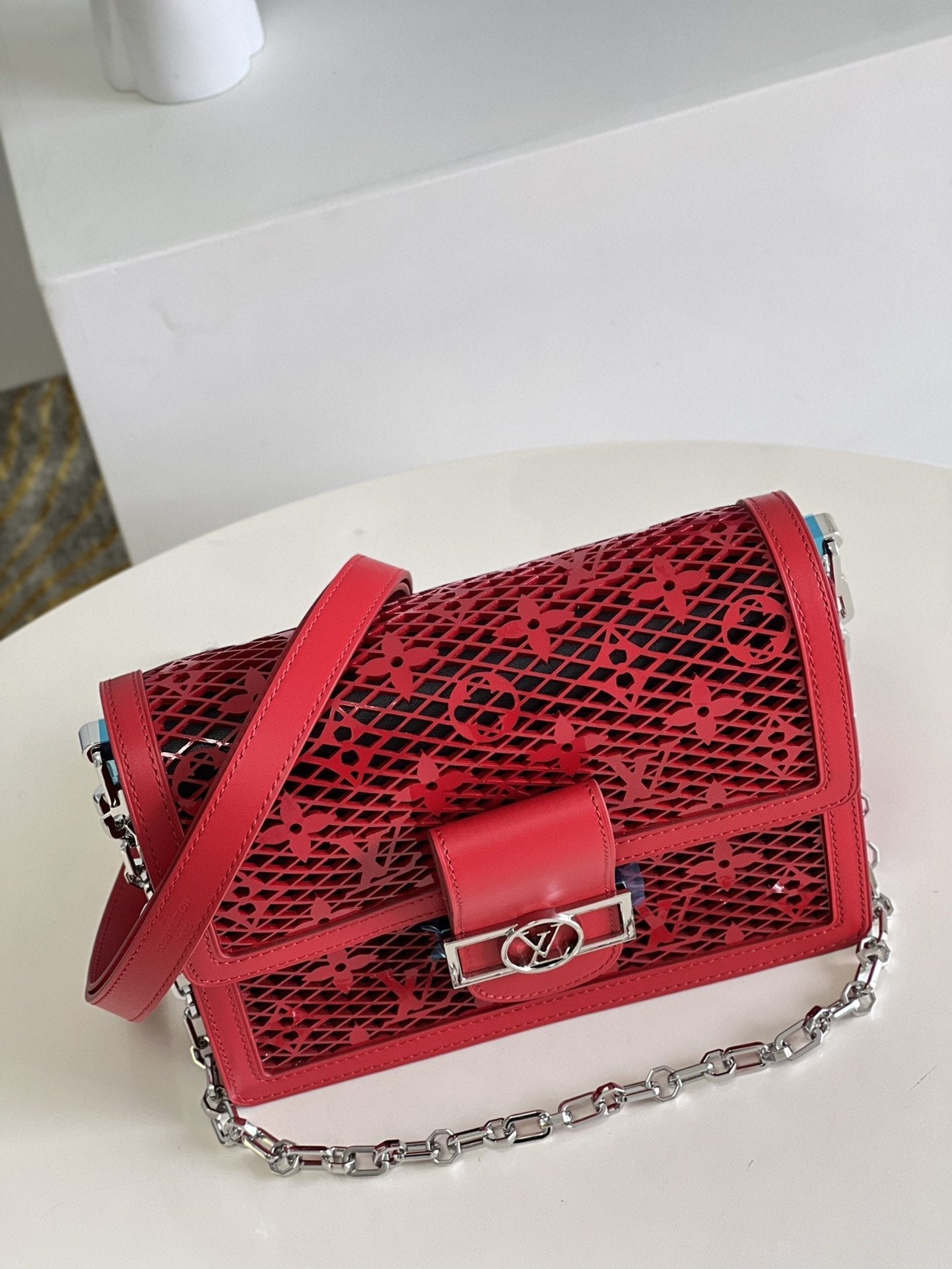Top Quality Mini Dauphine Bags By Nicolas Ghesquière With Monogram Lace Red For Women 20cm Top Quality M20359
