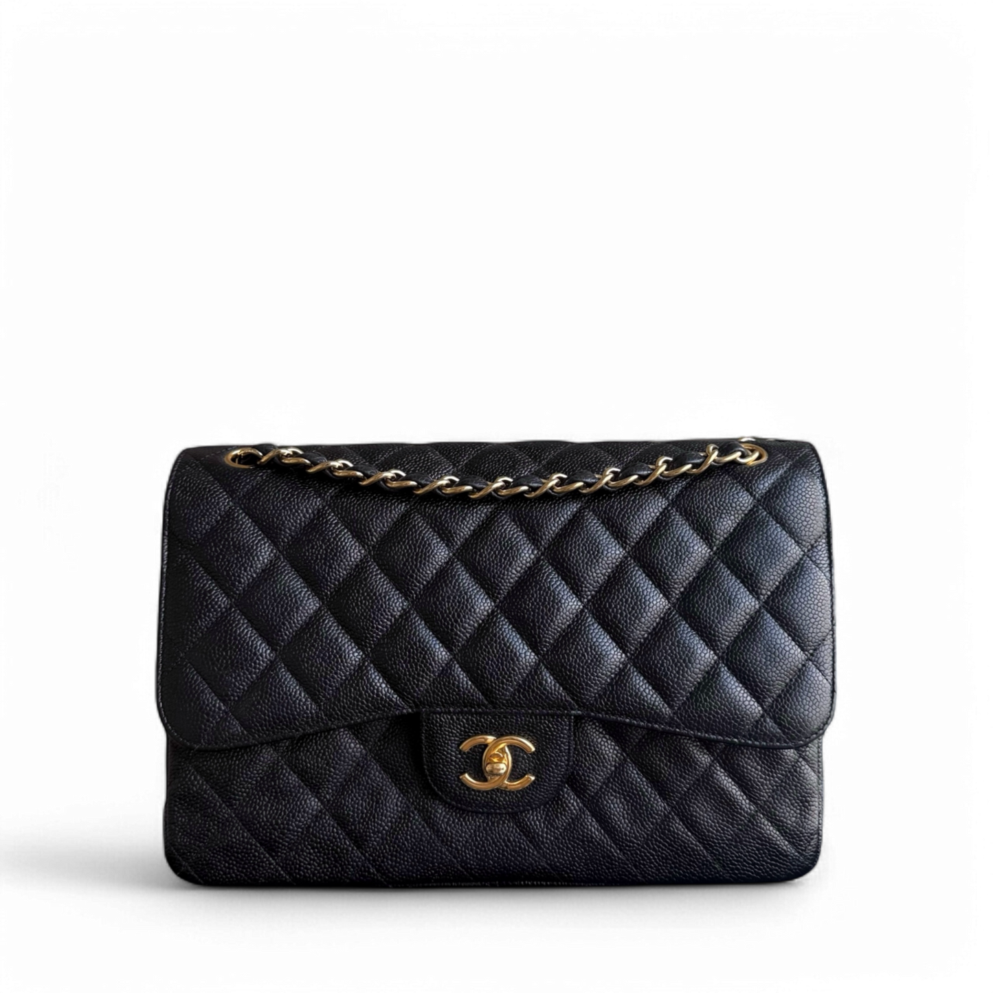 Chanel Classic Flap Jumbo - Caviar Double Flap 30CM Quilted Black Gold Hardware Series 15
