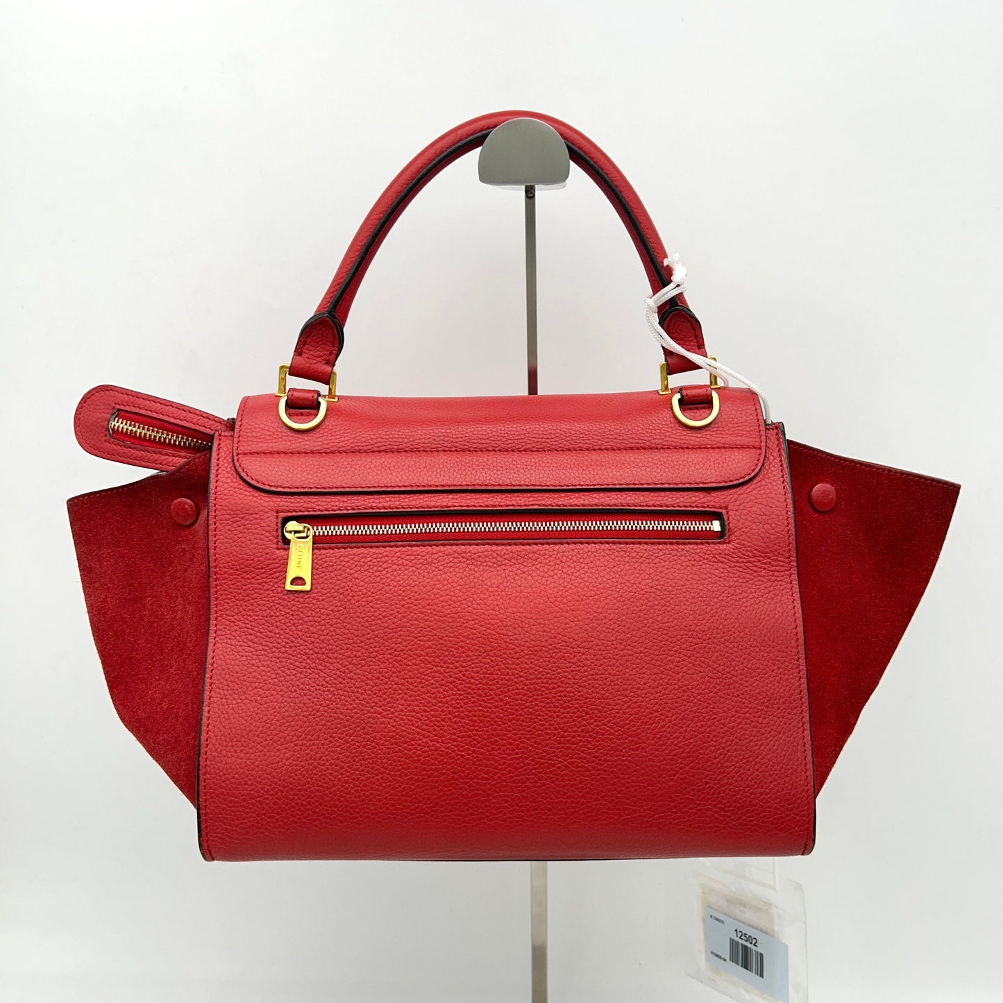 Luxury CELINE Drummed Calfskin Suede Large Trapeze Coquelicot LA12502