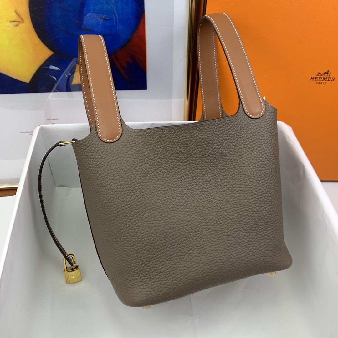 Top Quality Picotin Lock 18 Bag Etoupe/Brown With Gold-Toned Hardware For Women, Handbags 7.1in/18cm