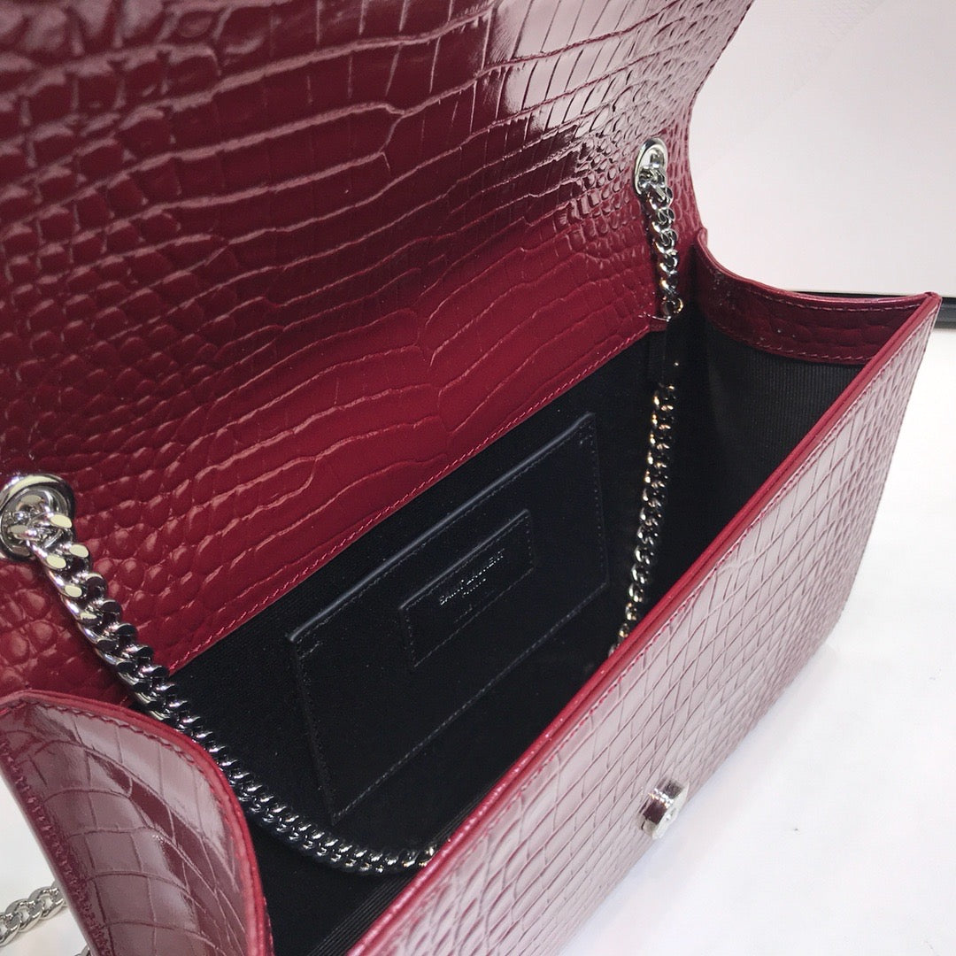 Top Quality Kate MeTop Qualityum Chain Bag With Tassel In Embossed CrocoTop Qualityle Burgundy For Women 9.4in/24cm YSL