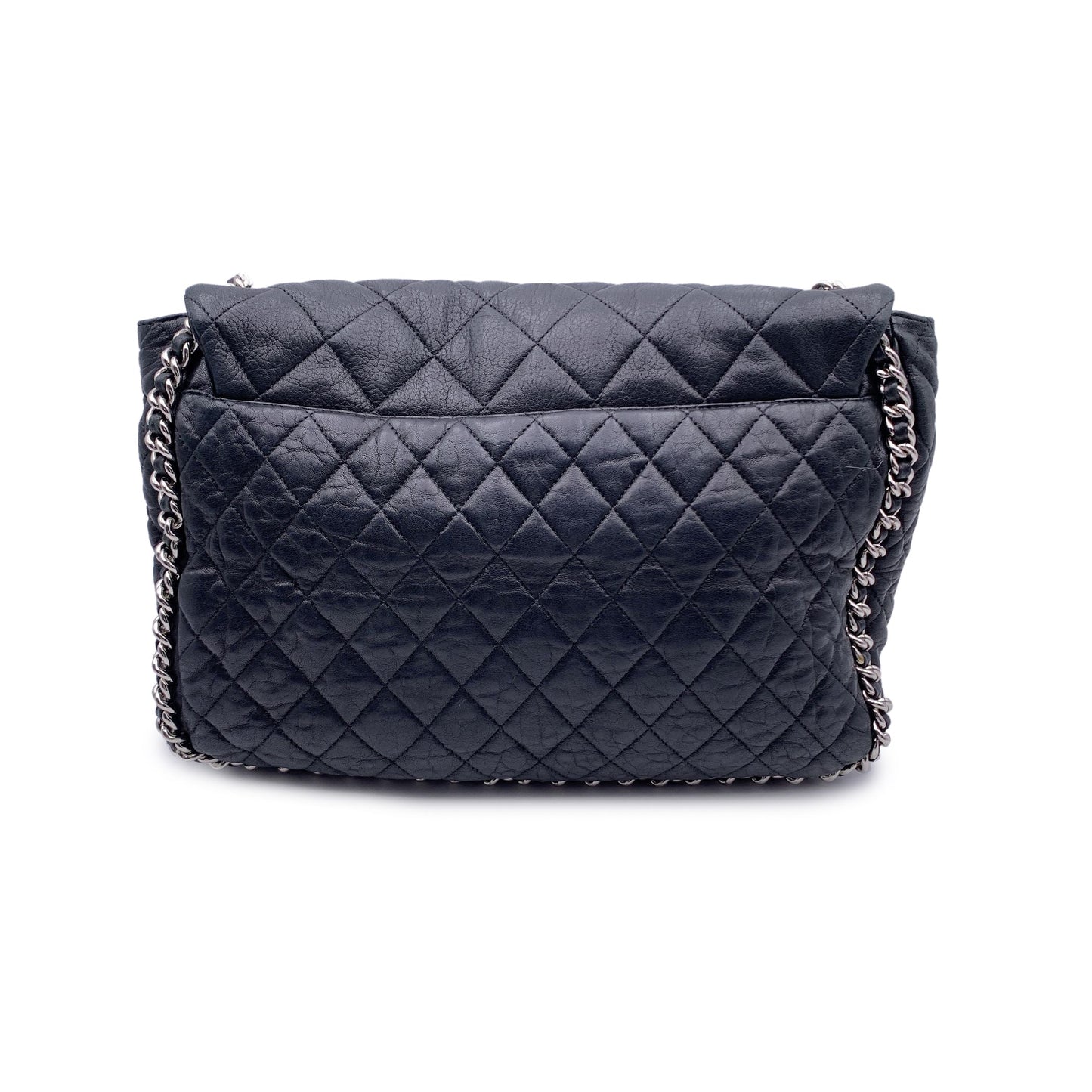 CHANEL Black Quilted Lambskin Chain Around Maxi Shoulder Bag