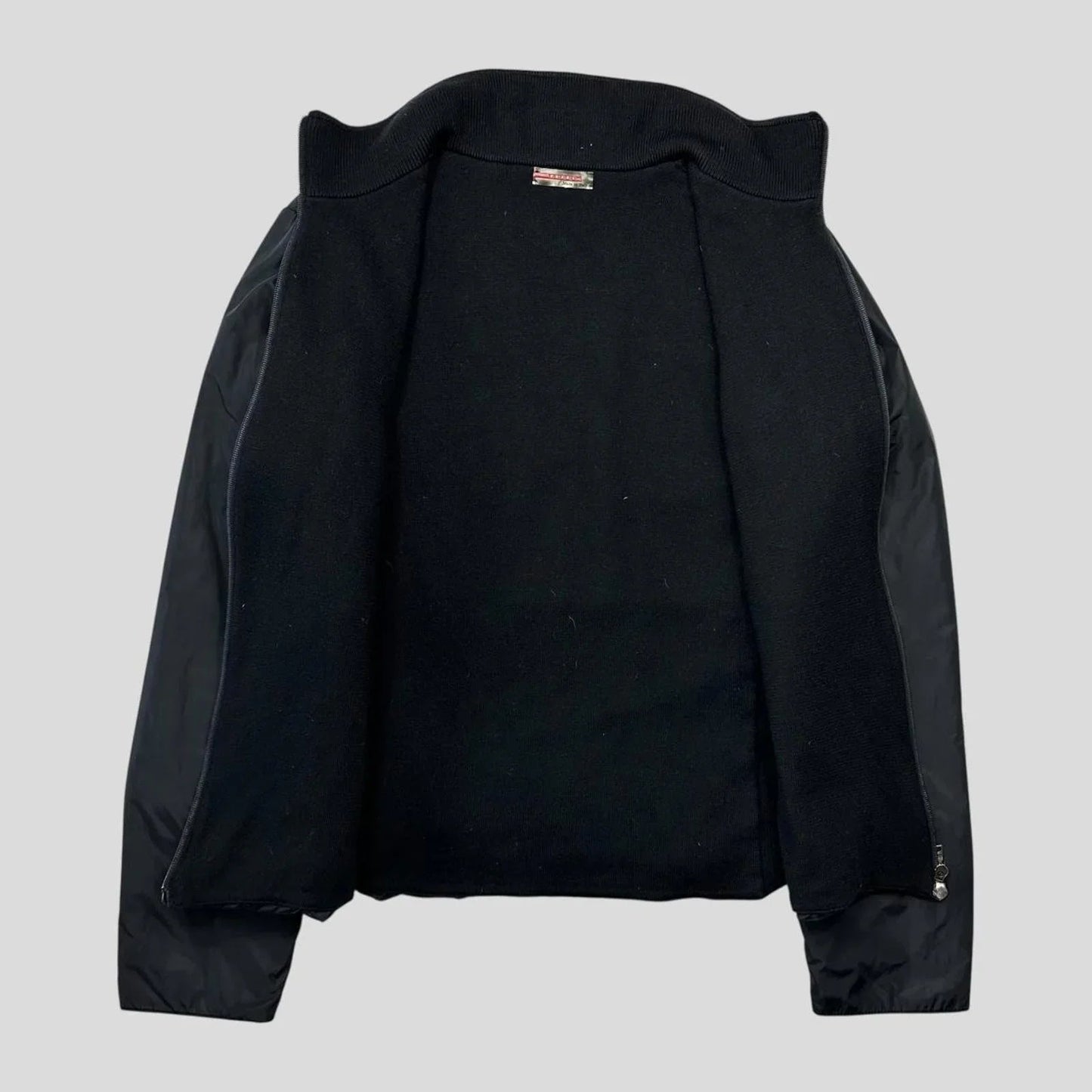 Prada Sport 00’s Red Zip Nylon Panelled Knit Jacket - M