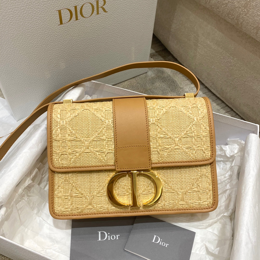 Top Quality 30 Montaigne Bag Natural Cannage Raffia, Brown Handbags, Shoulder Bags, Crossbody Bags, 24cm CD M9203UMBE_M925