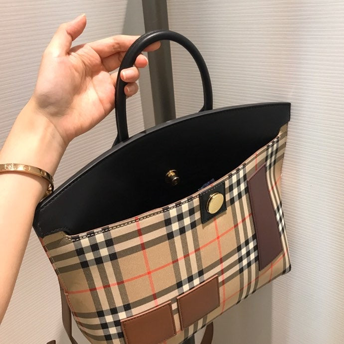 Top Quality Small  Check Society Top Handle Bag For Women, Bags 14.6in/37cm