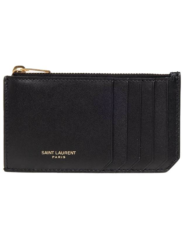 Luxury Saint Laurent Trending 2025 Leather Zipper Card Wallet Black