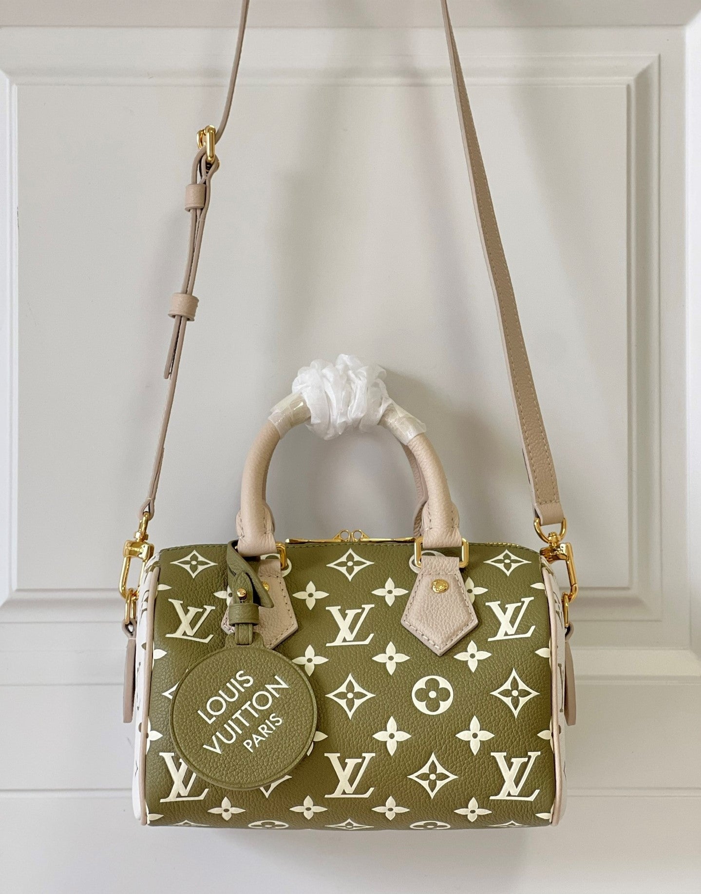 Top Quality Speedy Bandoulière 20 Monogram Empreinte Khaki Green/Beige/Cream For Women, WoHandbags 8.1in/21cm Top Quality M46118