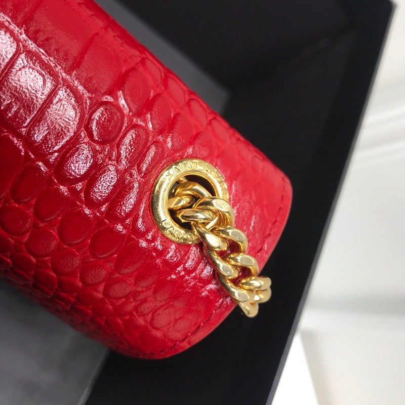YSSL Kate Medium Chain Bag With Tassel In Embossed Crocodile Red For Women 9in/24cm YSL