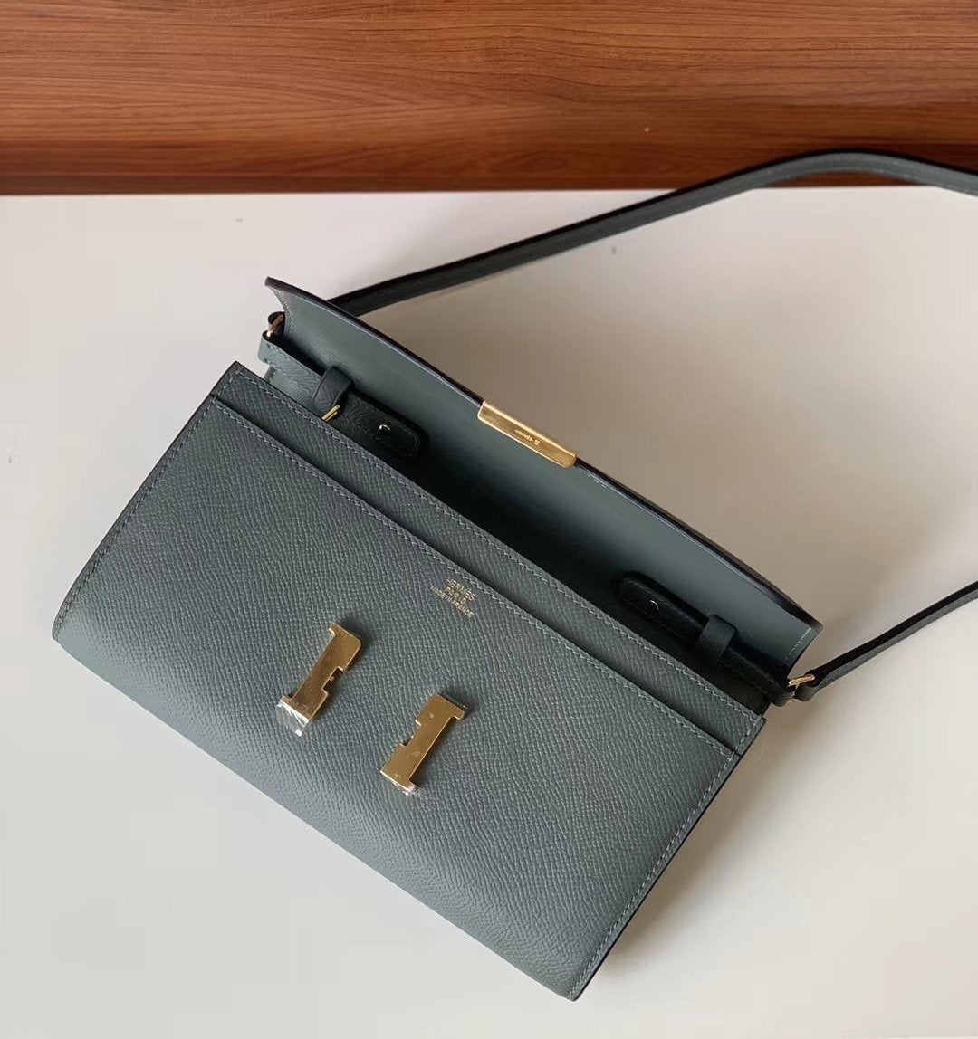 Top Quality Constance Togo Long Wallet 21cm/8.3in Gold Toned Hardware For Women Grey