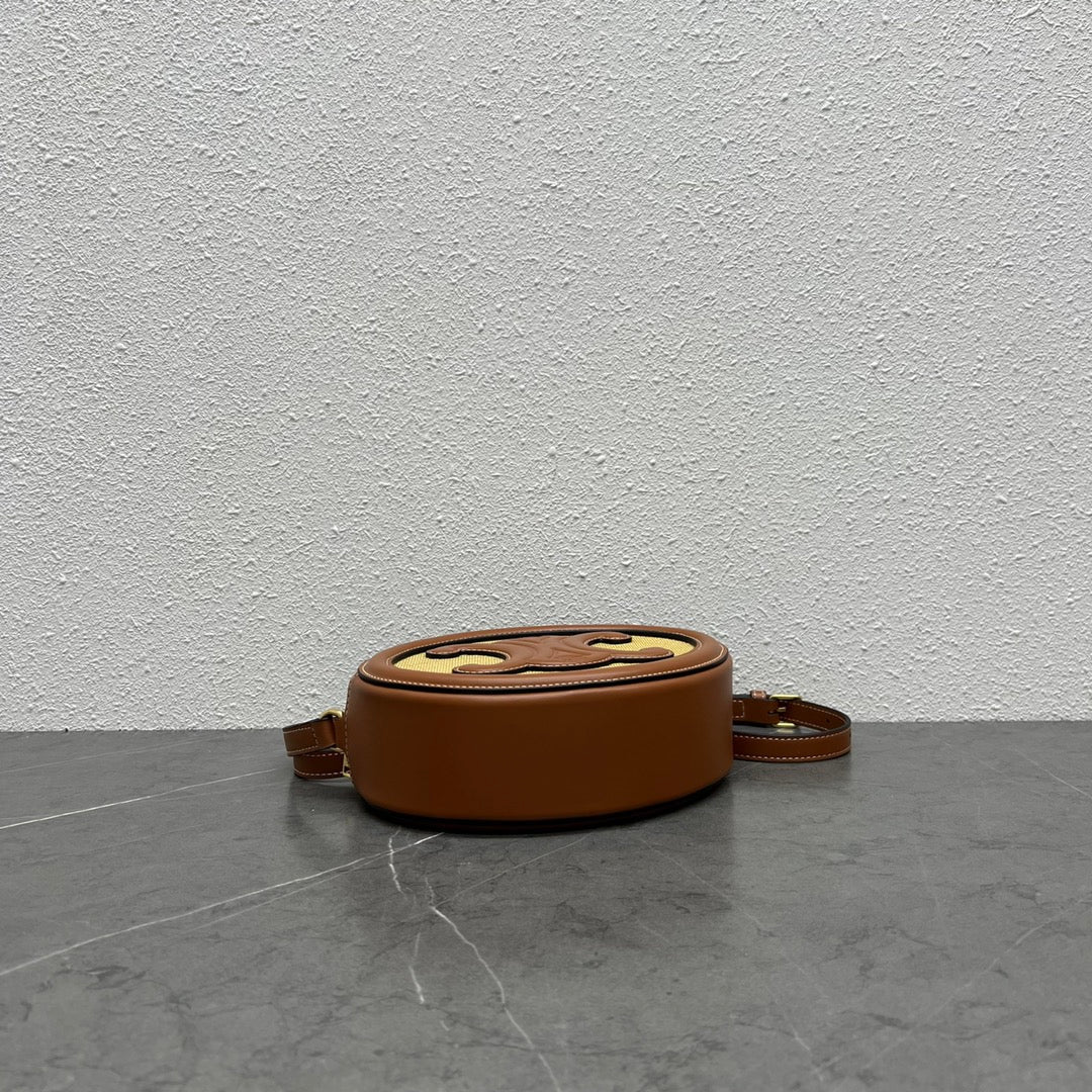 Top Quality Oval Bag Cuir Triomphe In Textile Natural / Tan For Women 8in/20cm 198602DU8.02NT