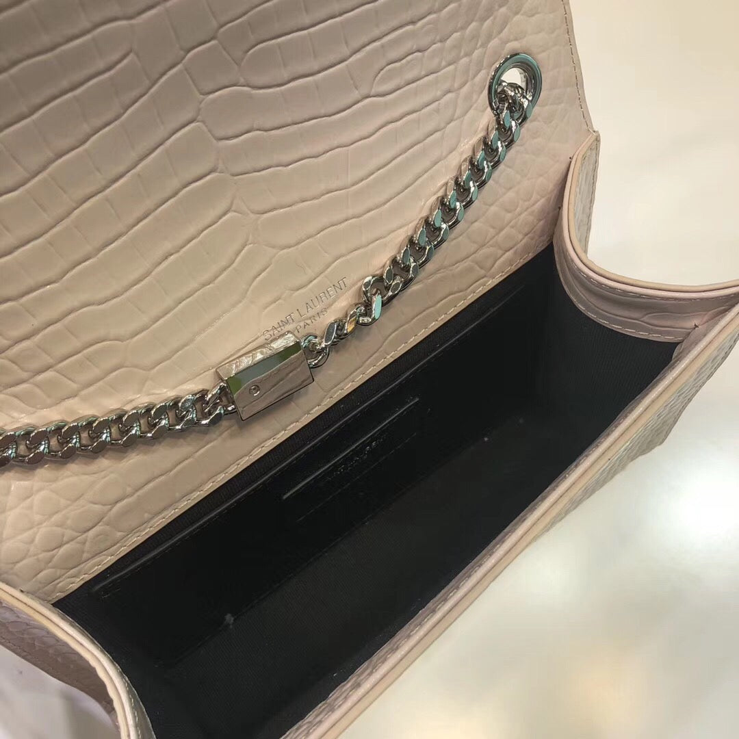 Top Quality Kate Small Chain Bag With Tassel In Embossed Beige For Women 7.8in/20cm YSL 