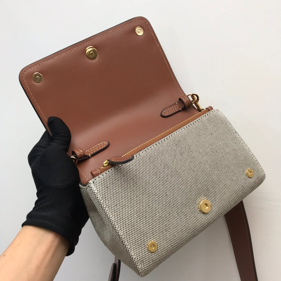 Top Quality Horseferry Print Cotton Canvas Small Crossbody Bag For Women, Bags 7.1in/18cm 80398691
