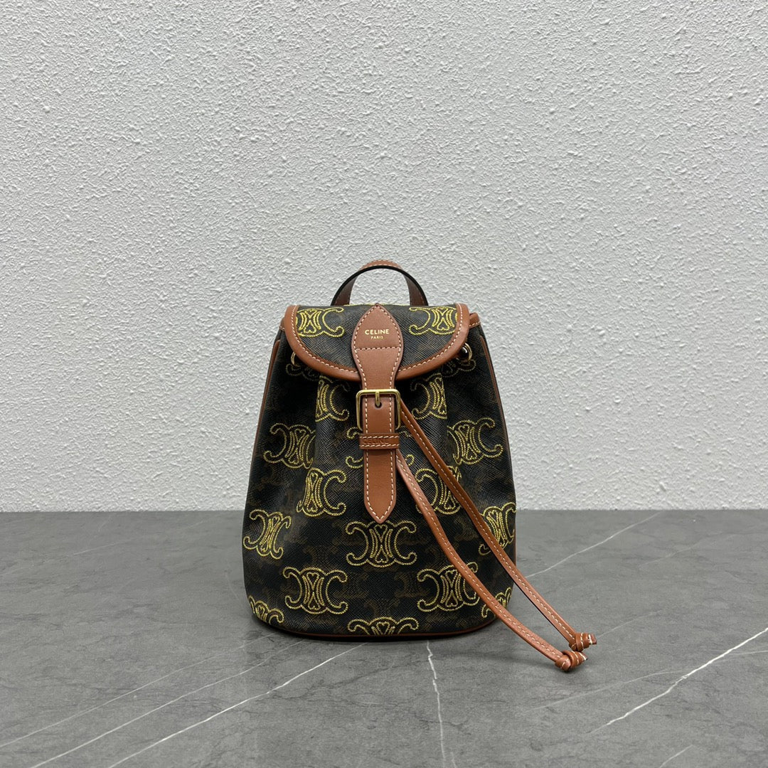 Top Quality Mini Backpack Folco In Triomphe Canvas With Triomphe Heart Embroidery Brown For Women 8in/20cm 197662EF3.04LU