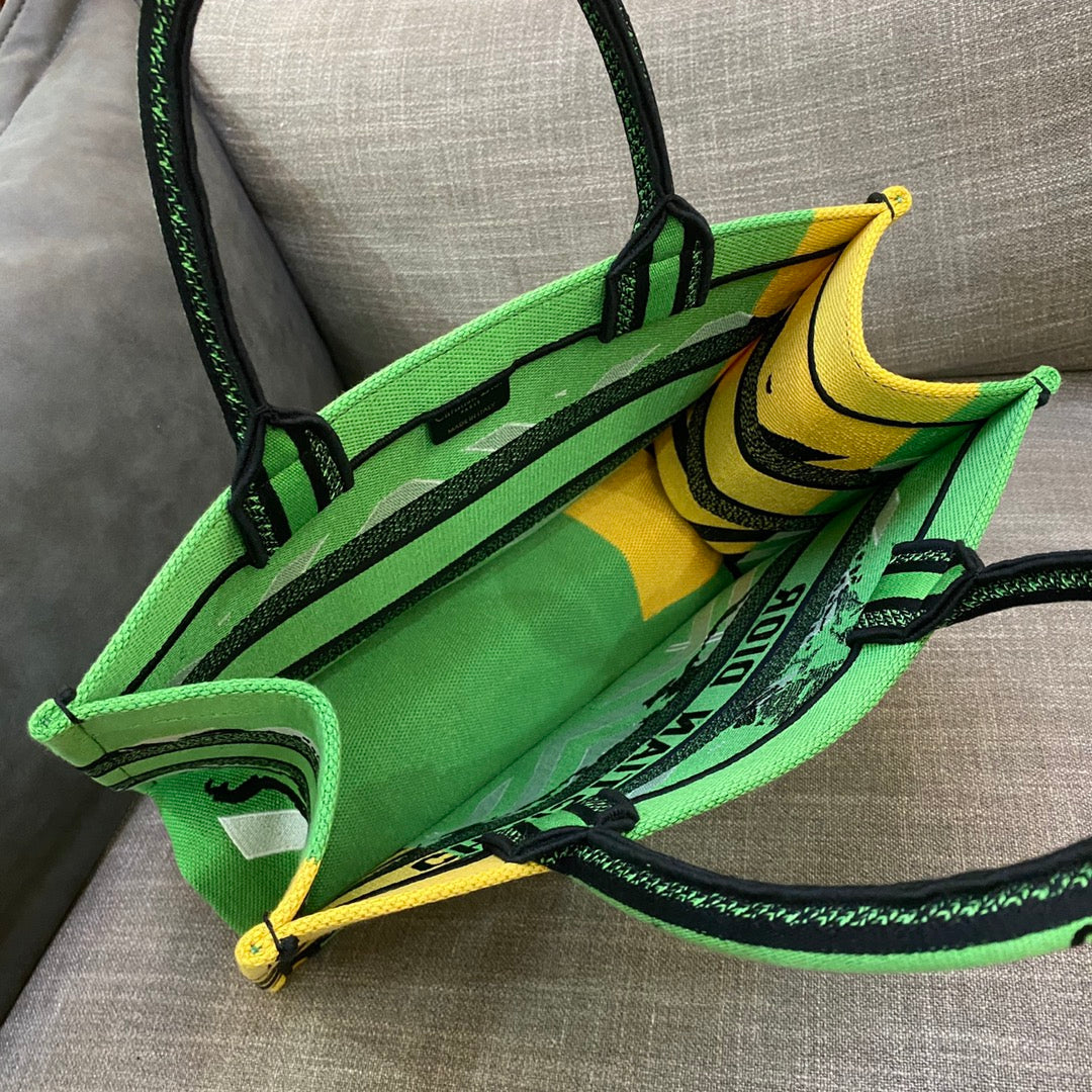 Top Quality MeTop Qualityum Book Tote Bright Green and Top QualityuoresTop Qualitynt Orange D-Jungle Pop Embroidery, Orange/Green, For Women Womens Handbags, 36cm CD M1296ZRON_M887