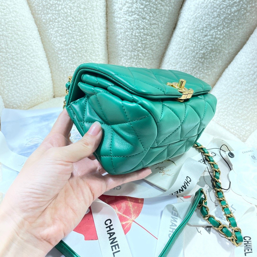 CHLMini Flap Bag Gold Hardware Green For Women, Women’s Handbags, Shoulder Bags 6.7in/17cm AS3365