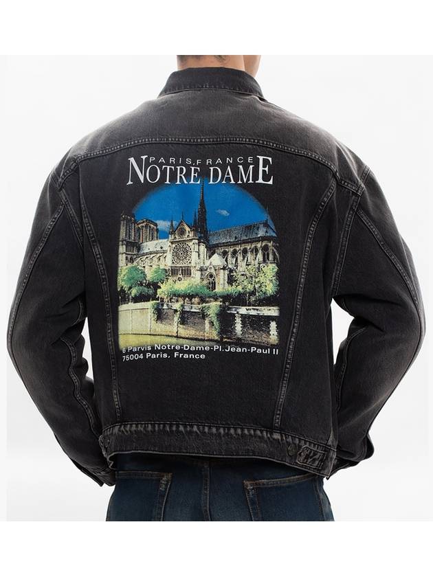 Luxury Balenciaga Trending 2025 Notre Dame Print Denim Jacket Black