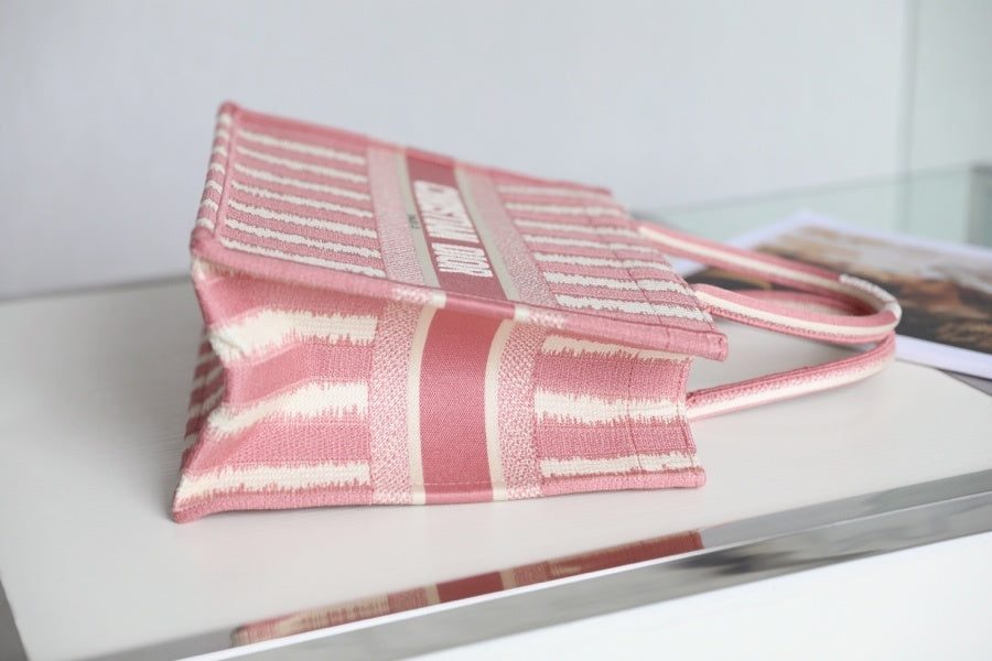 Top Quality MeTop Qualityum Book Tote  Pink D-Stripes Embroidery For Women 36cm/16.5in CD