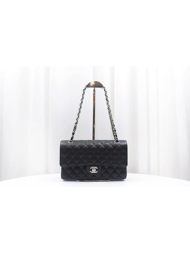 Caviar Classic Medium Black Silver Shoulder Bag A01112 Chanel