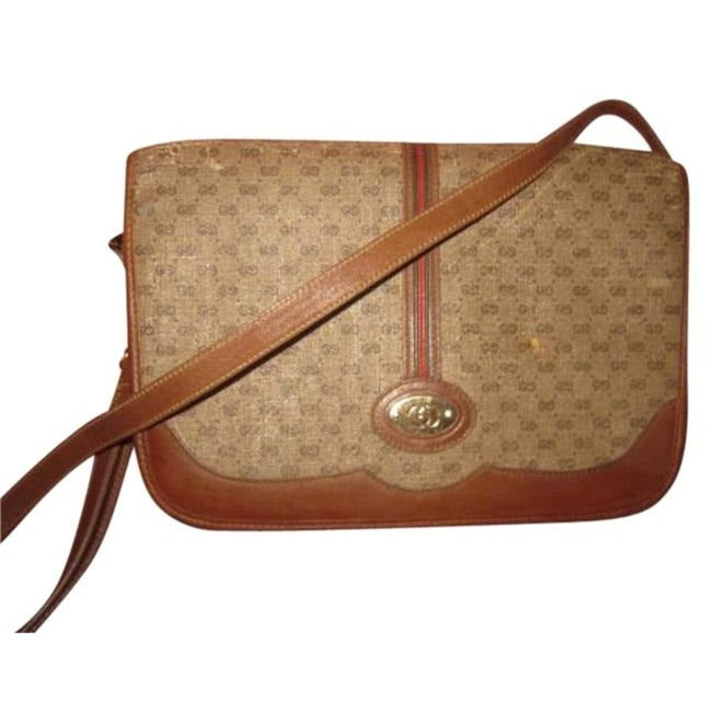 Gucci   Brown Leather Small G Logo Print In Shades Of Brown With Red Green