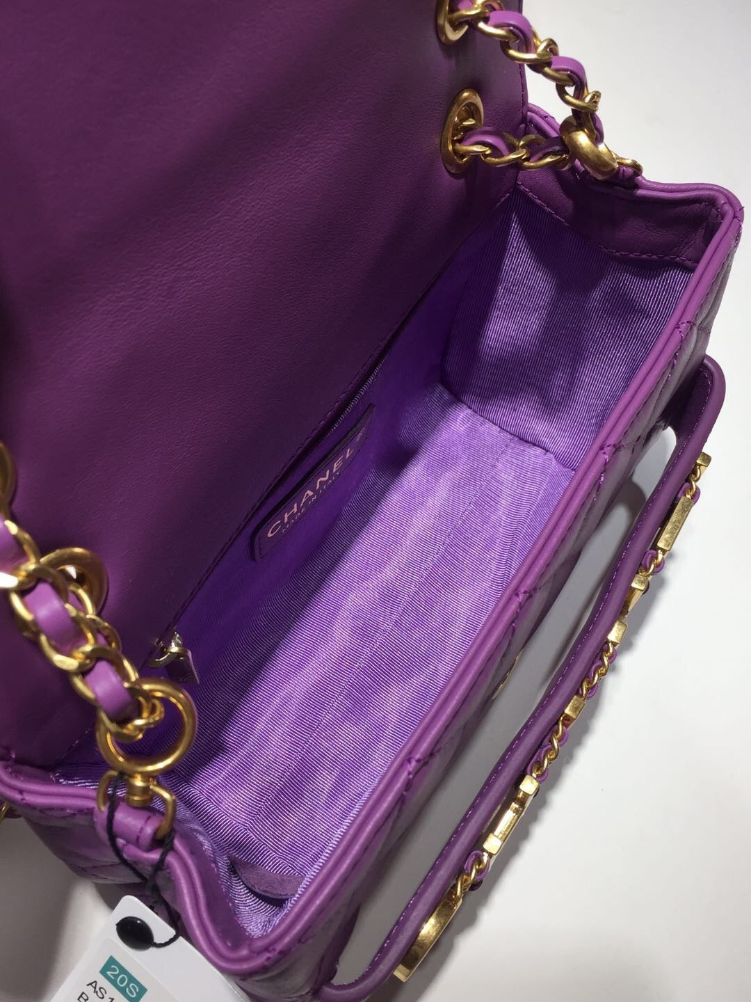 CHLFront Logo Small Flap Bag Gold Hardware Purple For Women, Women’s Handbags, Shoulder Bags 8in/21cm AS1490