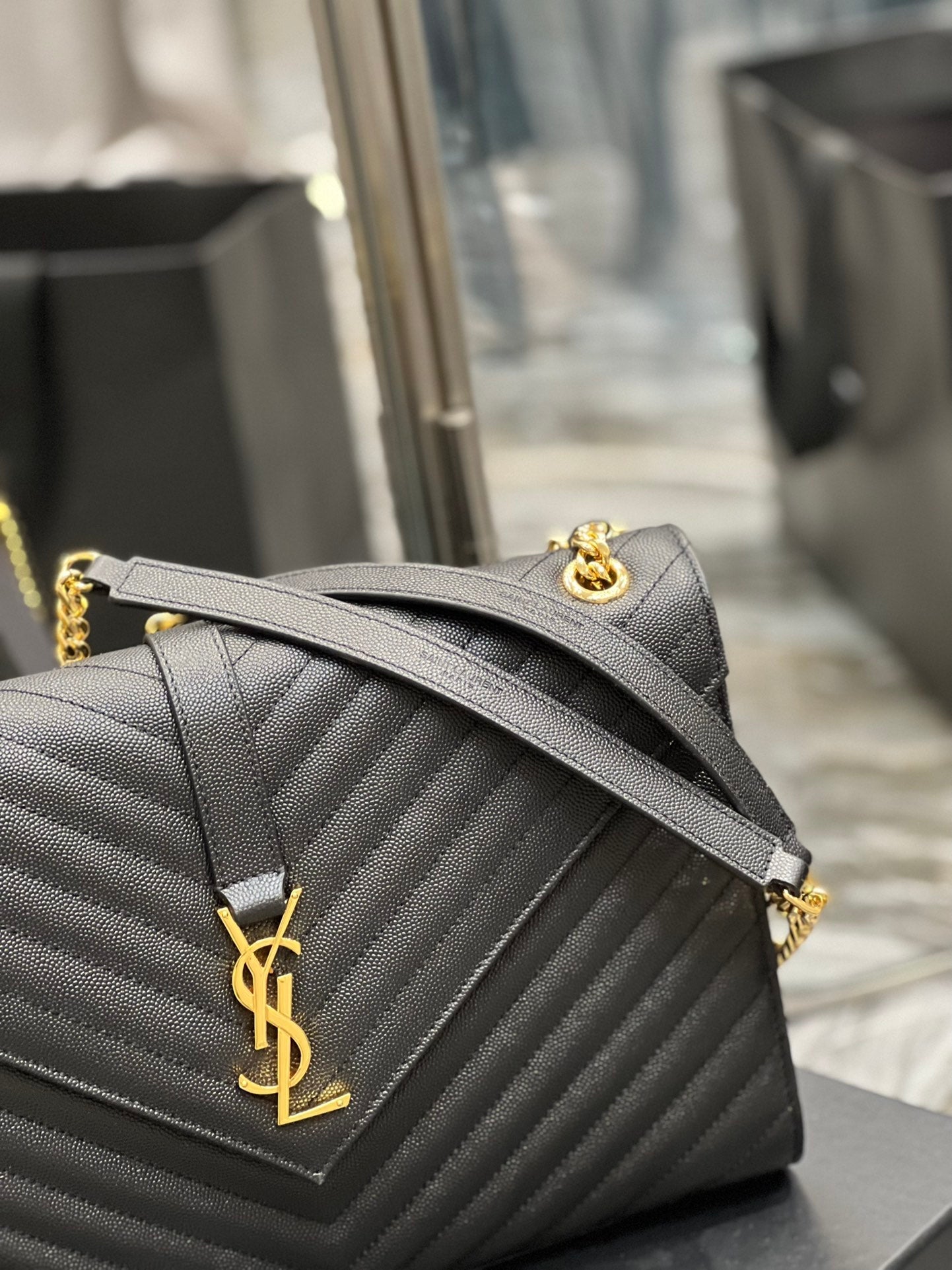 Top Quality College Large Chain Bag Black For Women 12.6in/32cm YSL 600278BRM071000