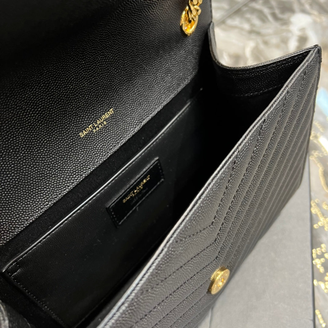 Top Quality College MeTop Qualityum Chain Bag Black Gold Toned Hardware For Women 9.4in/24cm YSL 600279BRM071000