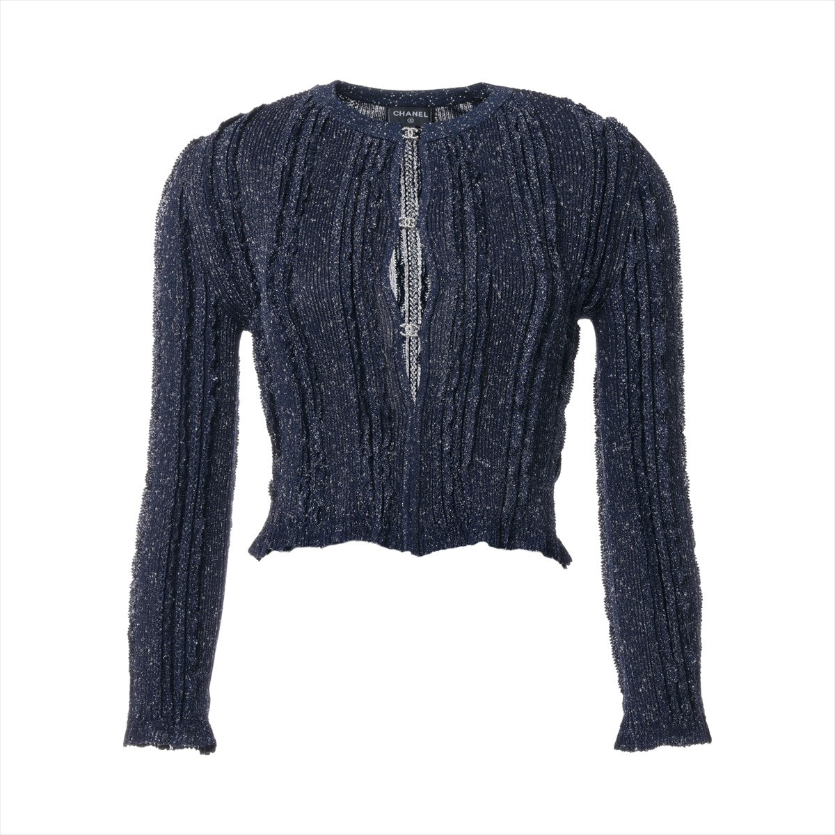 Chanel Coconut Button 23P Viscous Cardigan 34  Navy P74585  Race Short Race