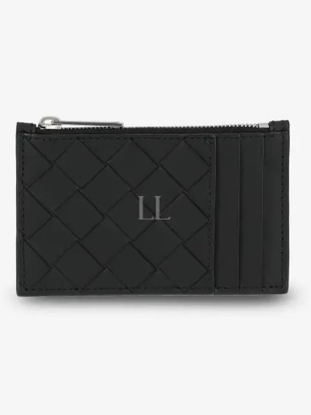Luxury Bottega Veneta Intrecciato Zipped Card Case Black