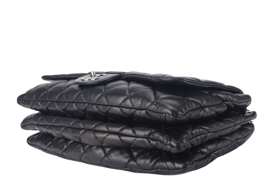 CHANEL 3 ACCORDION FLAP BAG (1390xxxx) BLACK LAMBSKIN GUNMETAL HARDWARE WITH  AND DUST COVER