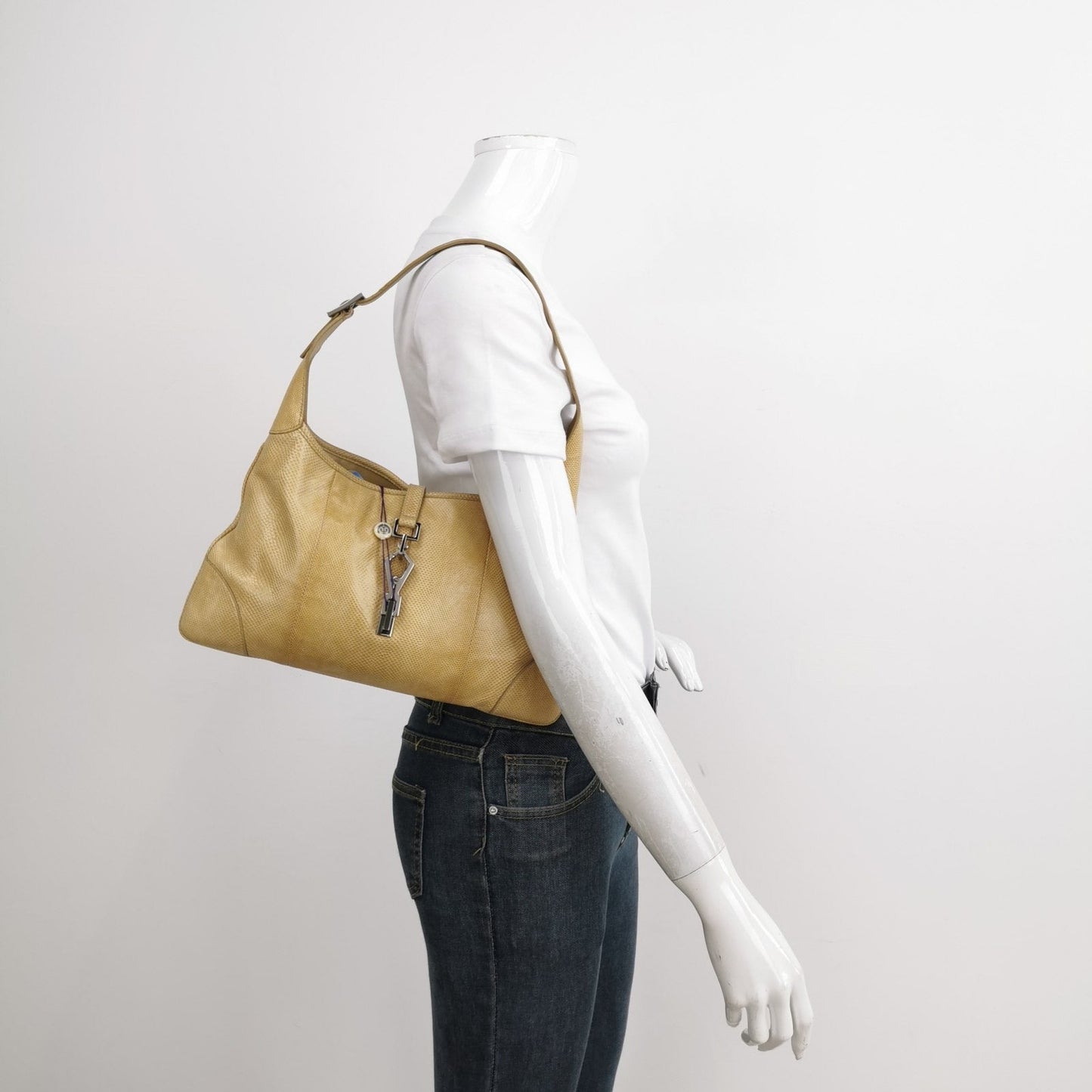 Gucci Jackie   Yellow Gold Exotic Lizard-skin Leather Shoulder Bag